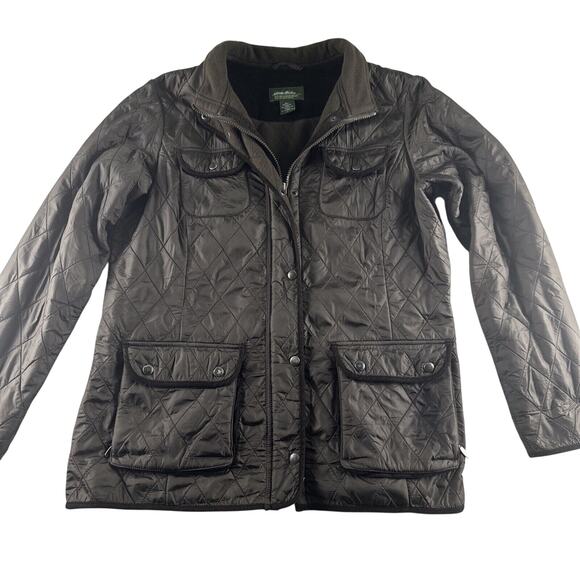 Eddie Bauer Jackets & Blazers - Eddie Bauer Brown‎ Quilted Puffer Bomber Jacket Women's Size Large Zip Front